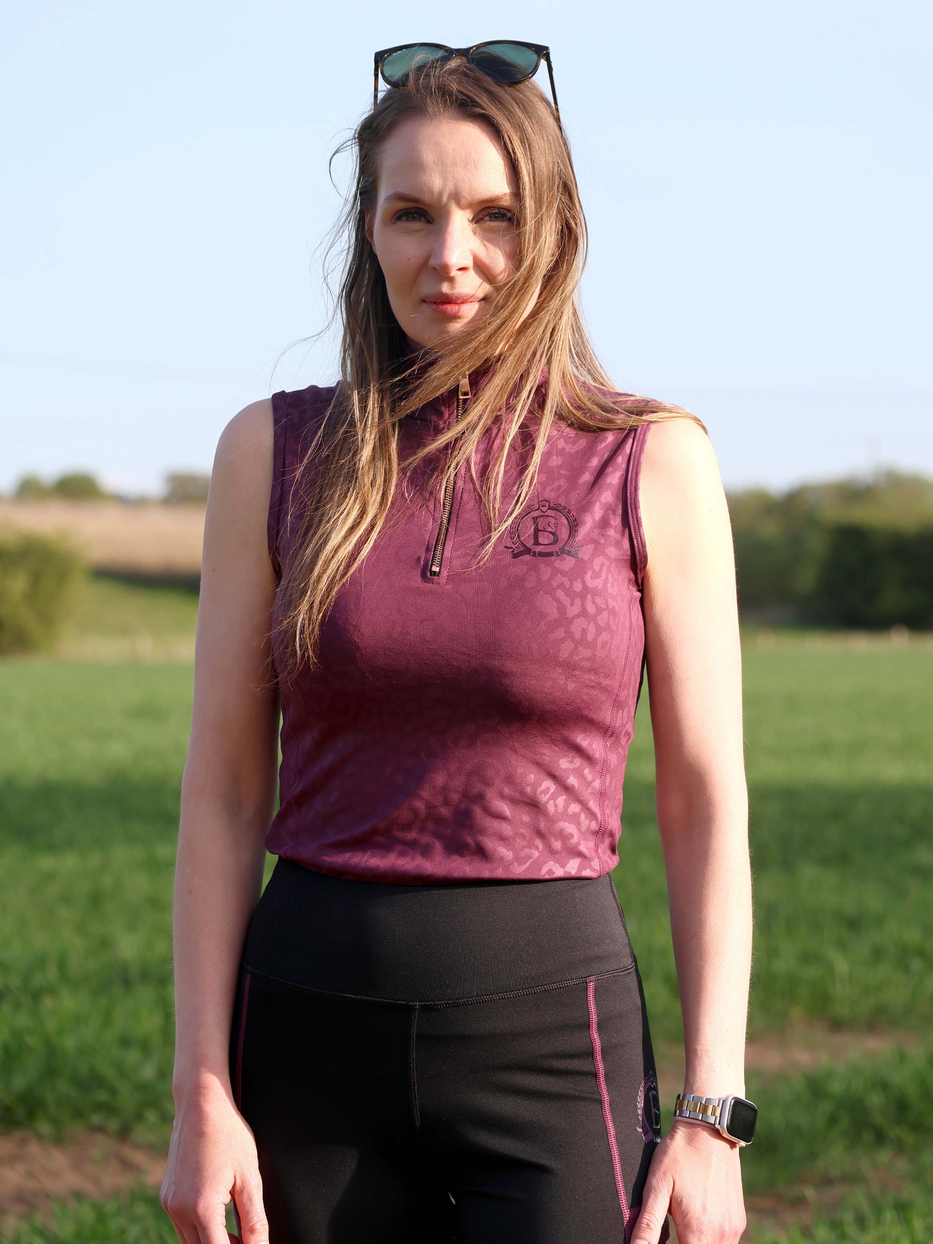 Leonora Black & Plum Full Silicone Seat Riding Leggings