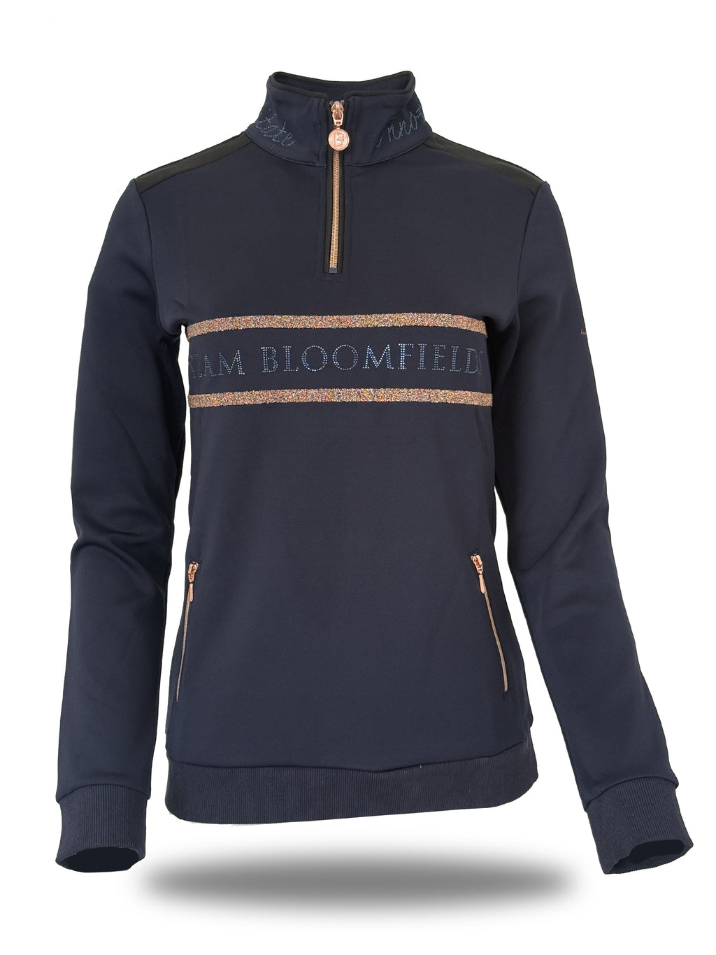 Camille Crystal in Navy Quarter Zip Top