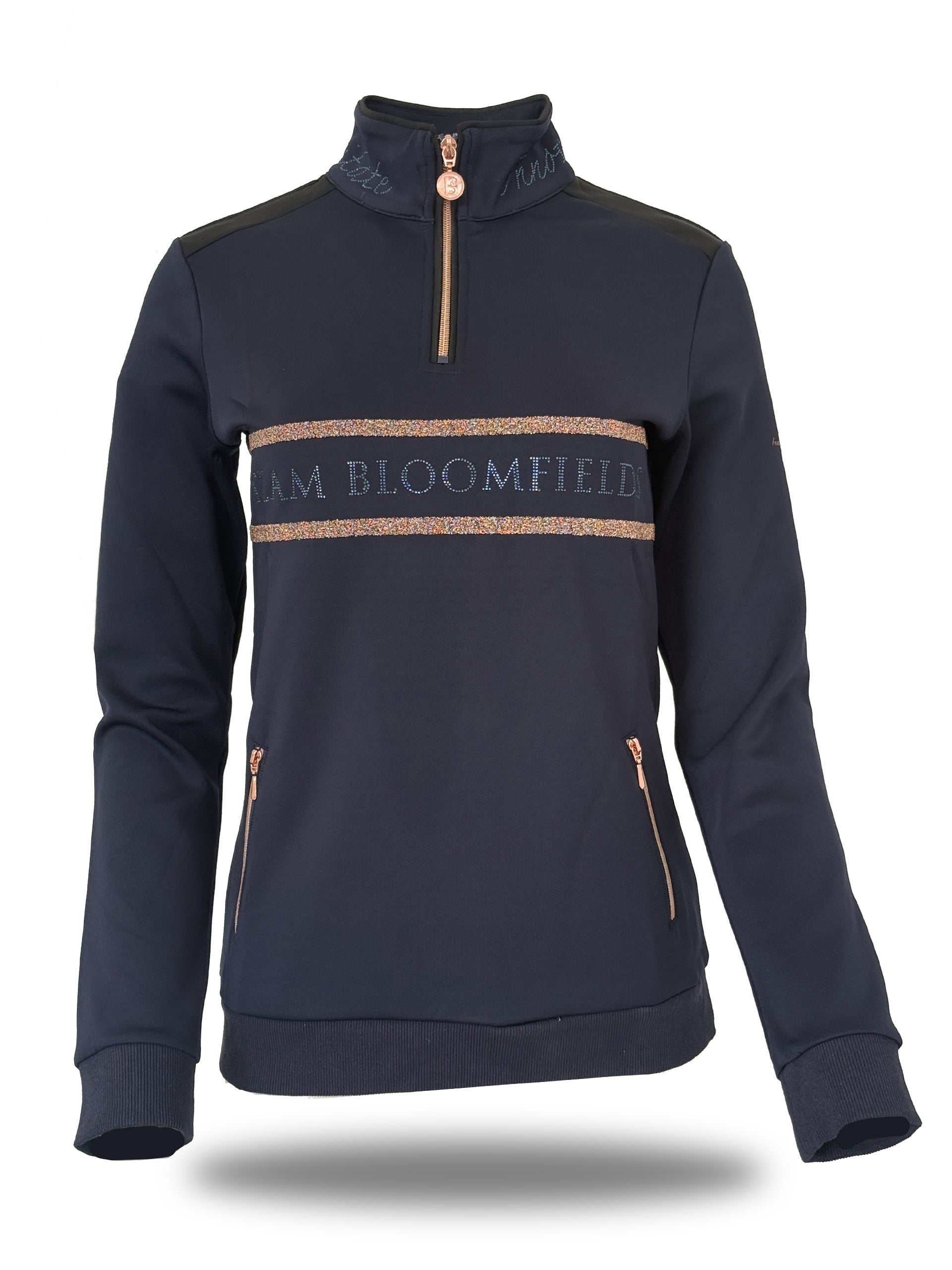 Camille Crystal in Navy Quarter Zip Top