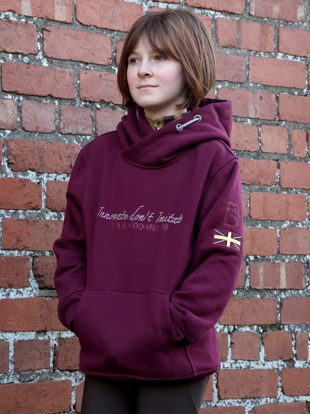 Kids Amelia Burgundy & Rhinestones Cross Necked Hoodie