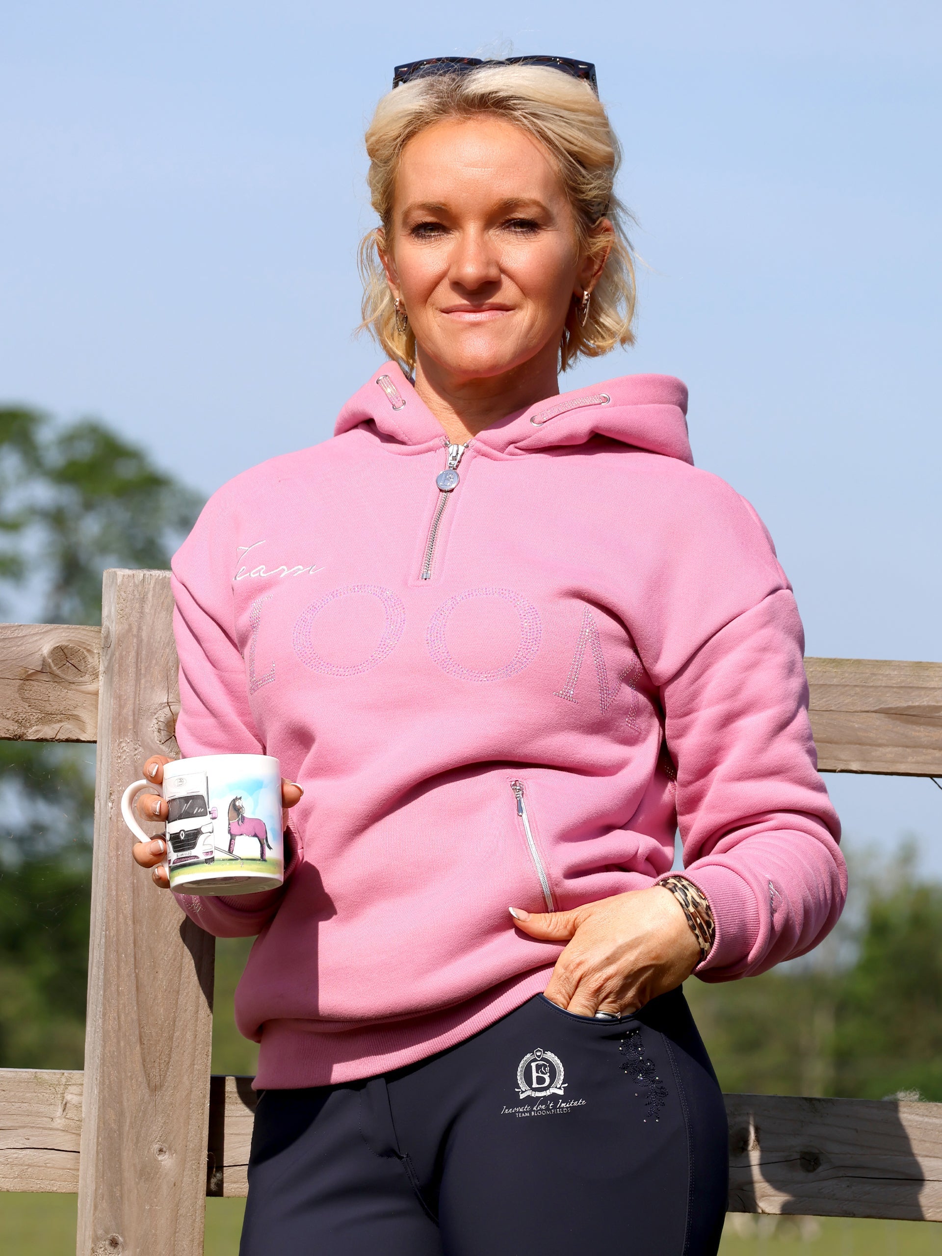 Luna - Rhinestone Logo Hoodie in Dusty Rose