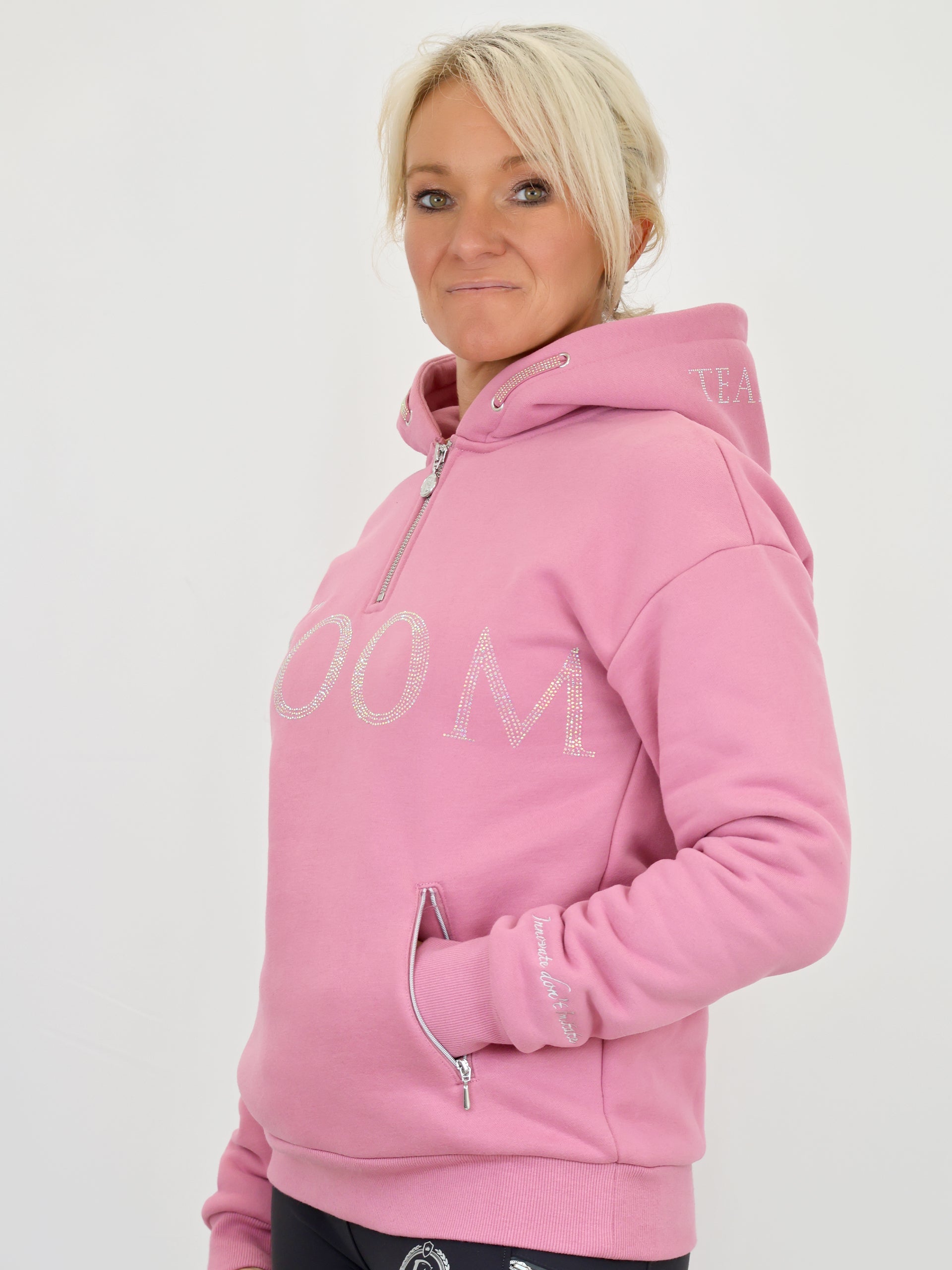 Luna - Rhinestone Logo Hoodie in Dusty Rose