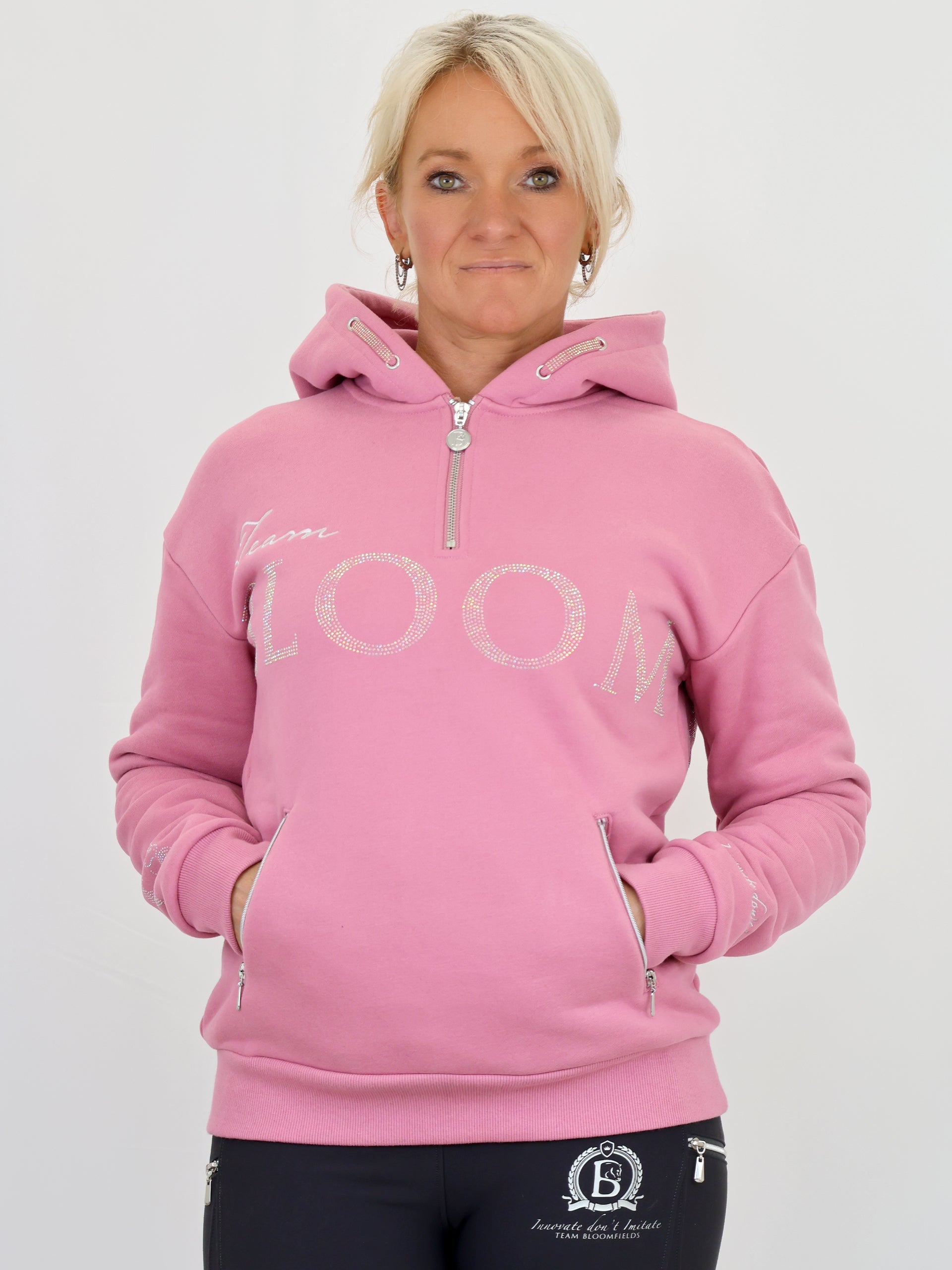 Luna - Rhinestone Logo Hoodie in Dusty Rose