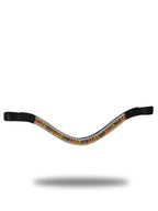 Browband- Multi Copper, Amber & Silver Crystal V Shape in Black Leather