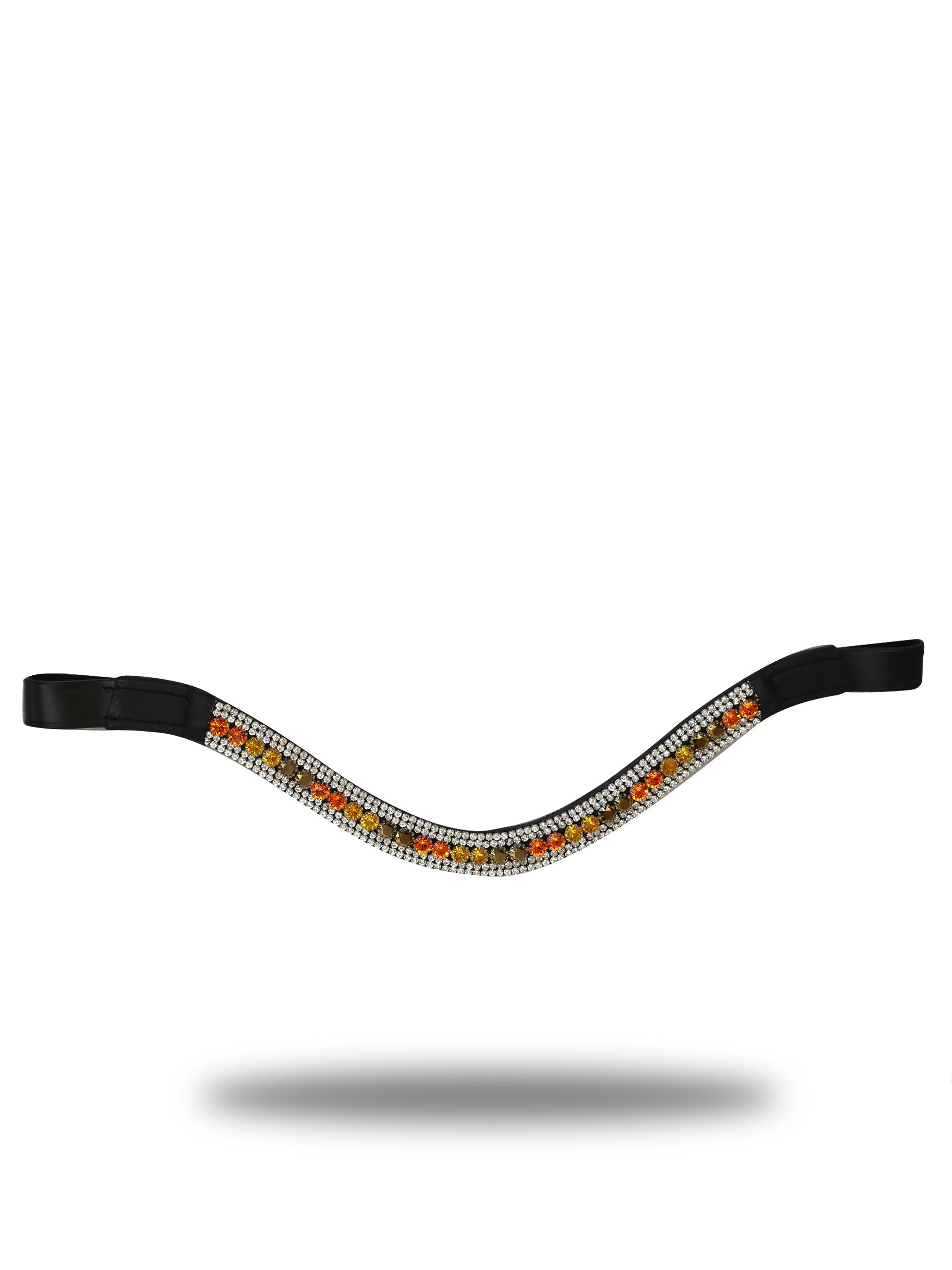 Browband- Multi Copper, Amber & Silver Crystal V Shape in Black Leather