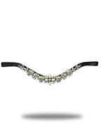 Browband- Iridescent Rainbow Crystal V Shape in Black Leather