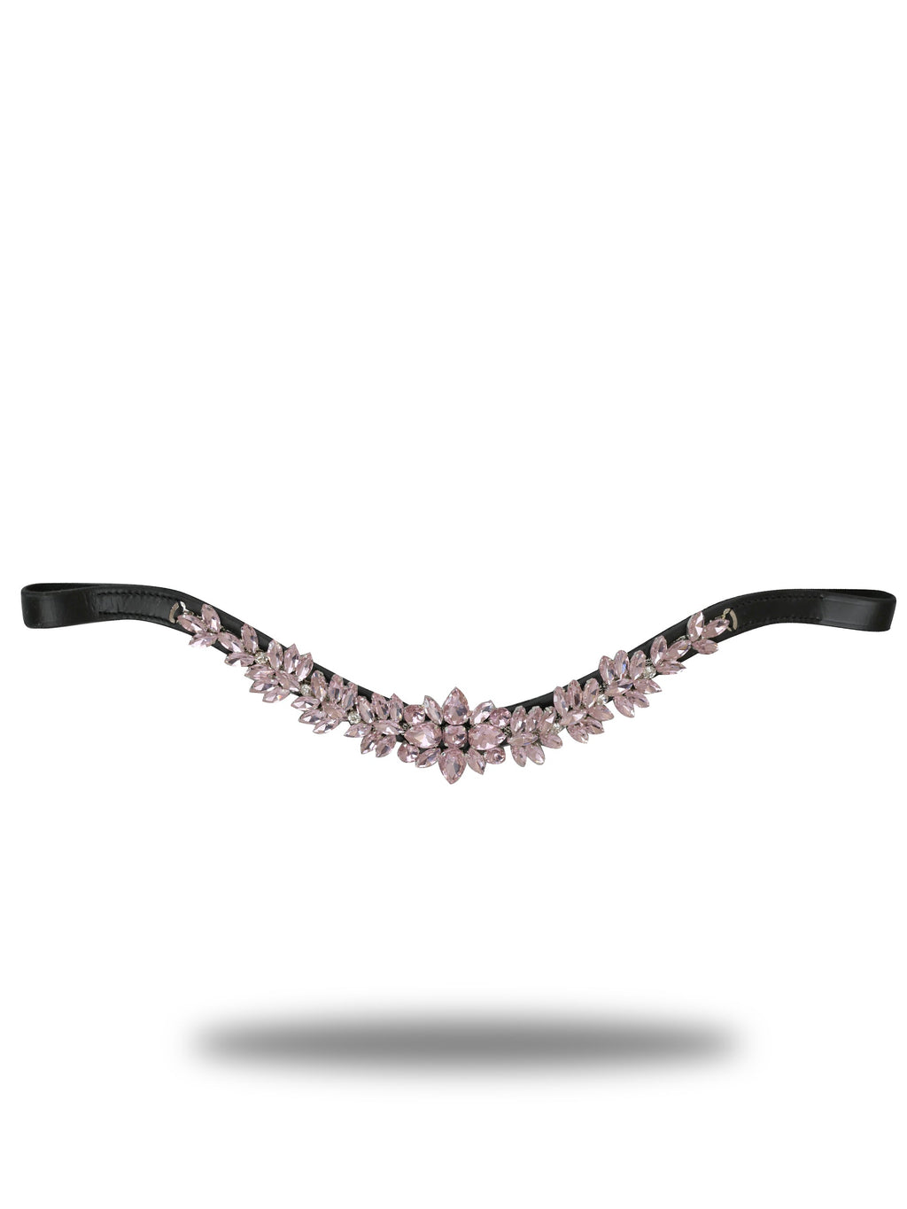 Browband- Pink Crystal V Shape in Black Leather