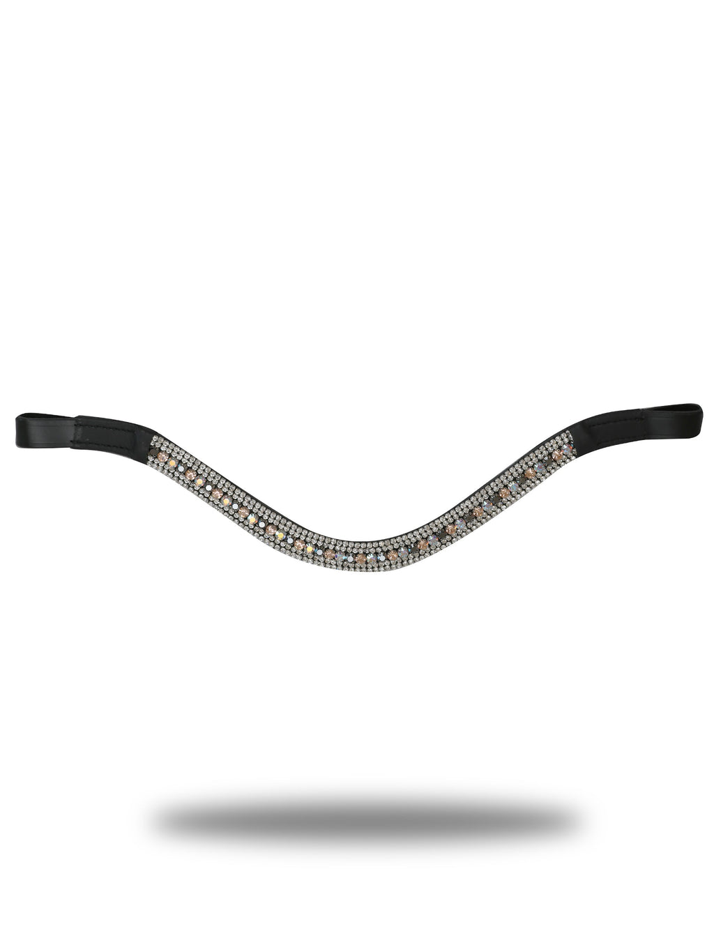 Browband- Silver & Champagne Crystal V Shape in Black Leather