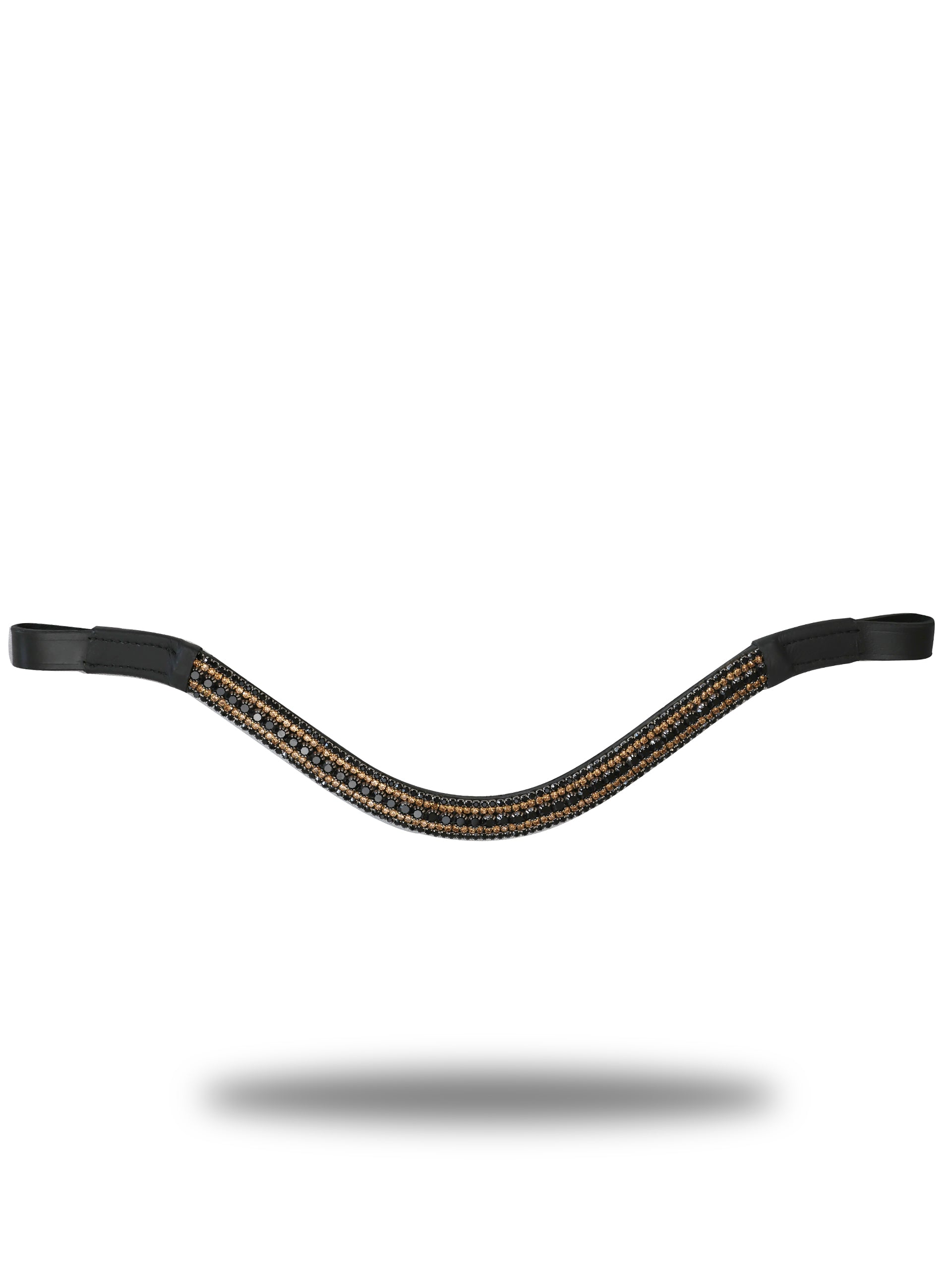 Browband- Black & Gold Crystal V Shape in Brown Leather