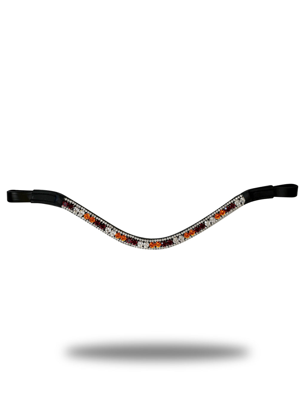 Browband- Multi Bronze, Pink & Silver Crystal V Shape in Black Leather
