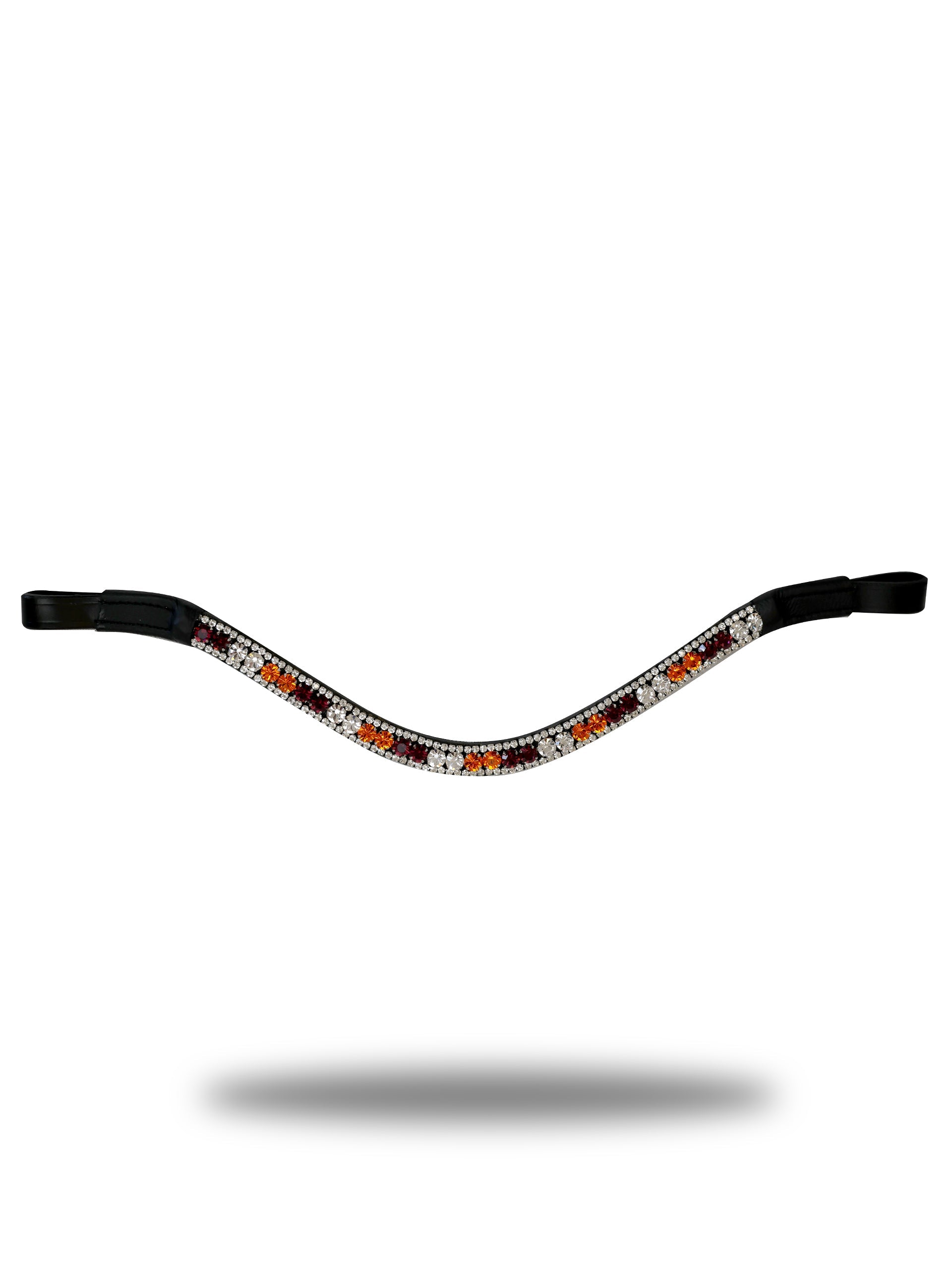 Browband- Multi Bronze, Pink & Silver Crystal V Shape in Black Leather