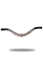 Browband- Pink & Iridescent Rainbow Crystal V Shape in Brown Leather