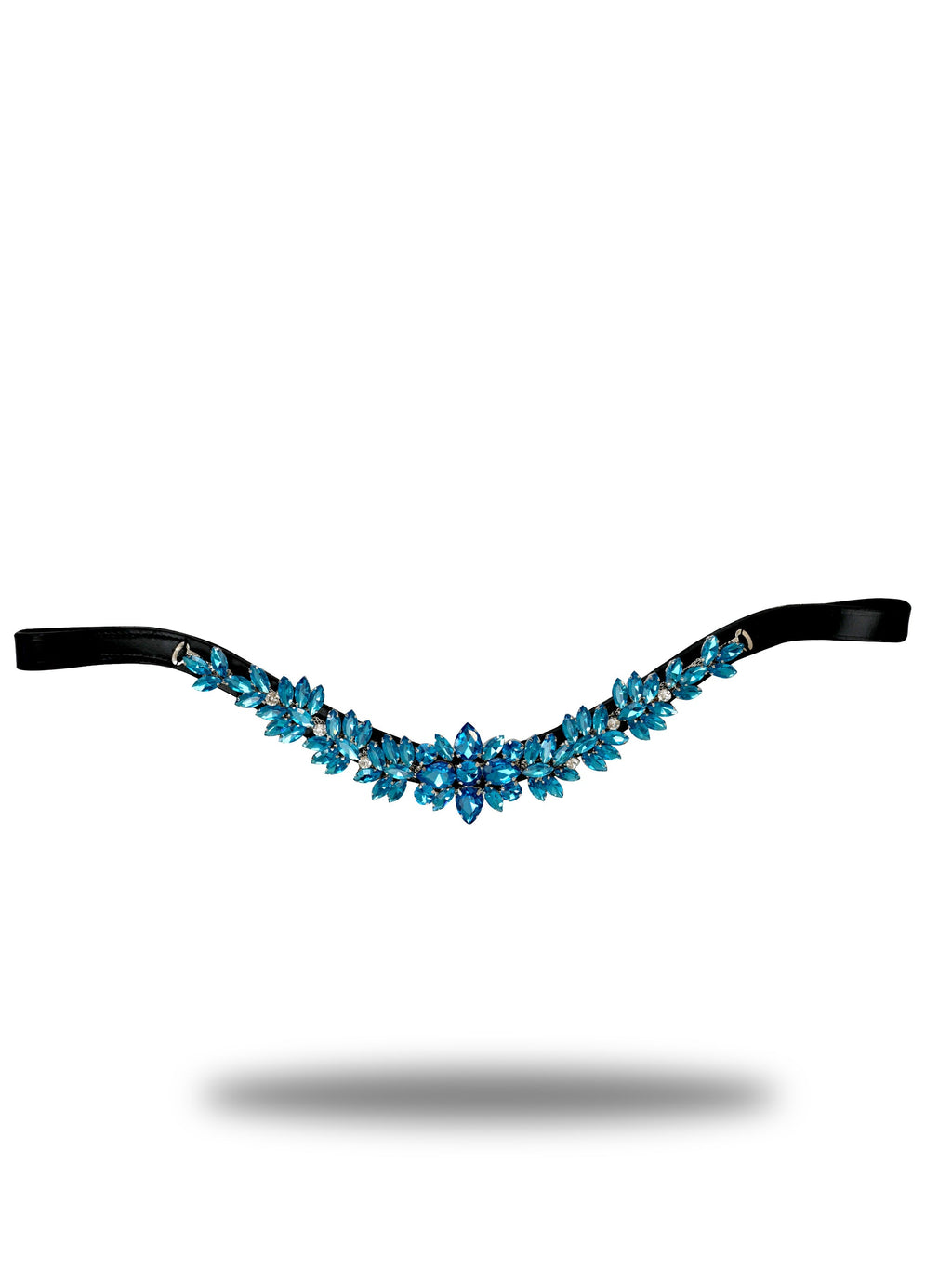 Browband- Aqua Crystal V Shape in Black Leather
