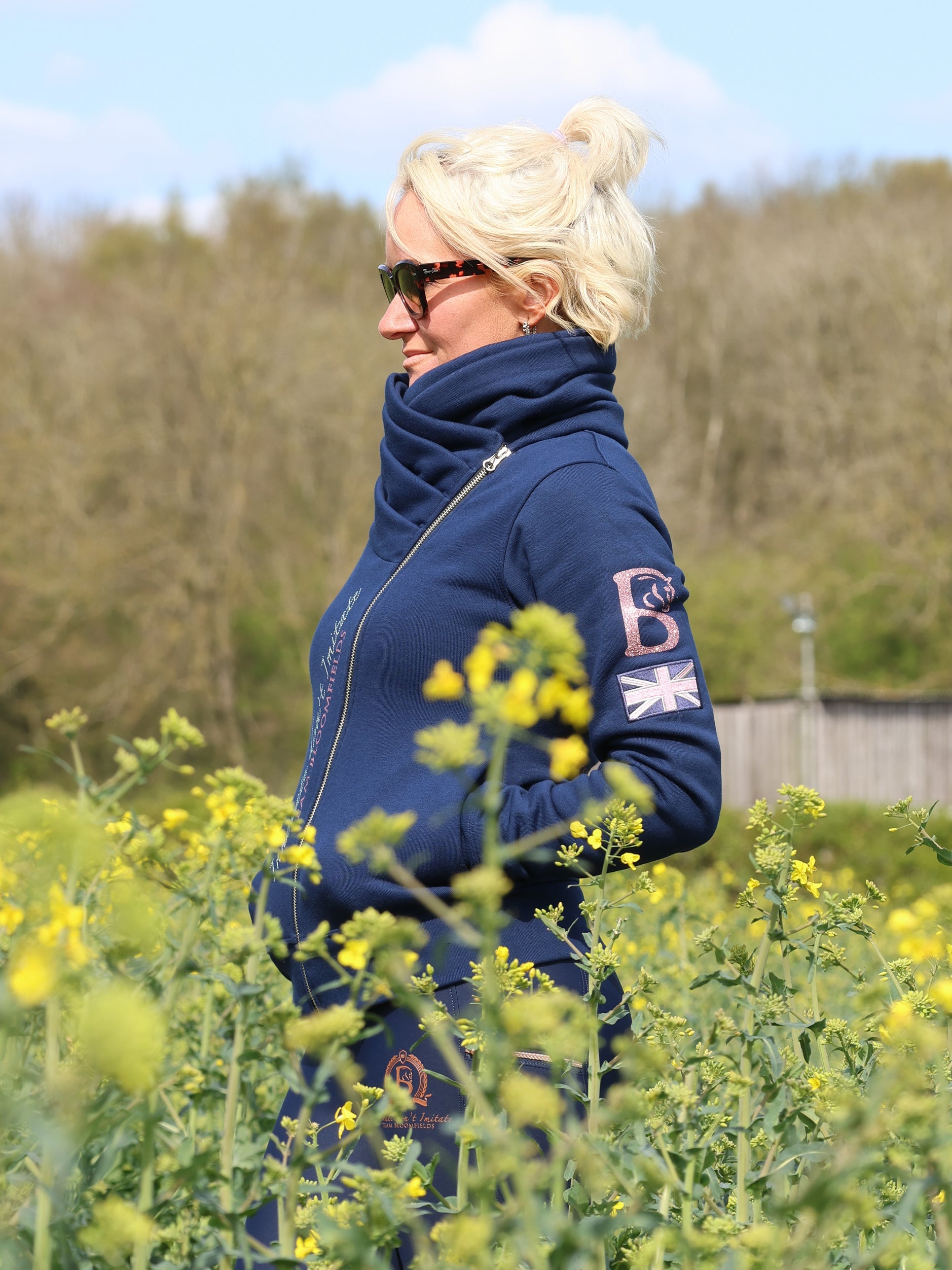 Sabrina Navy & Pink Ruffle Collar Top