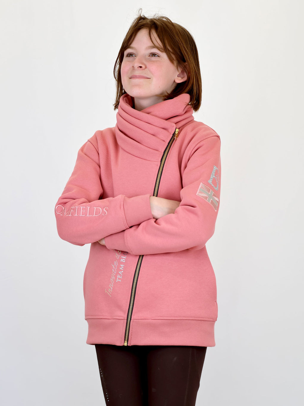 Kids Sabrina Apricot Rhinestones Ruffle Collar Top