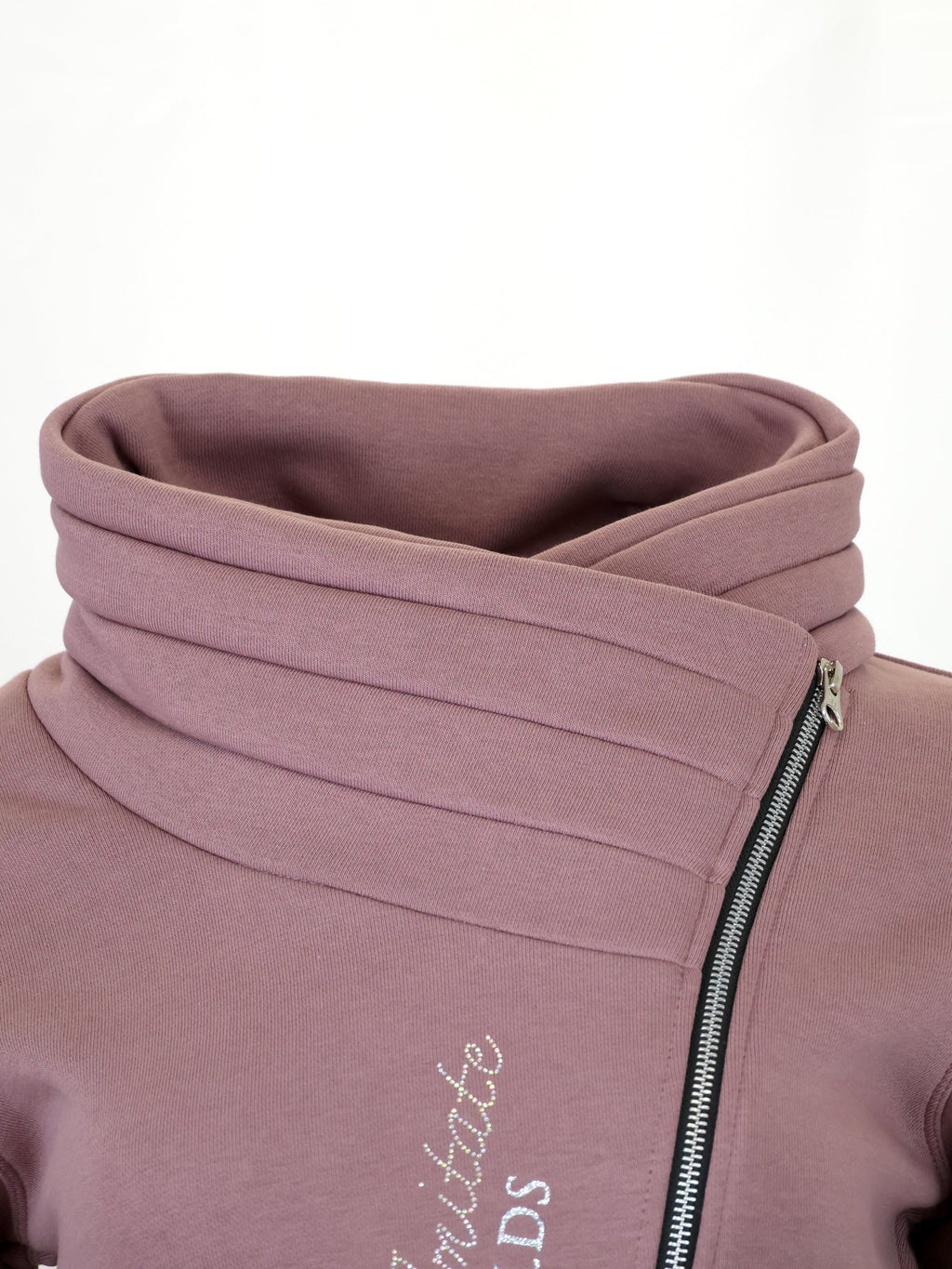 Sabrina Heather Crystal Silver Logo Ruffle Collar Top