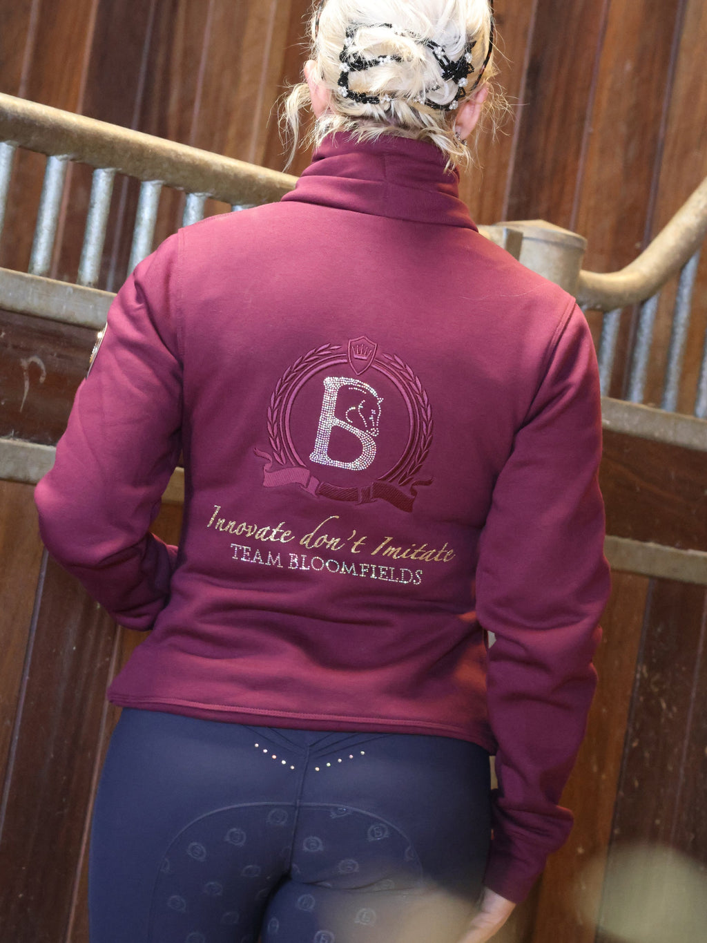 Sade in Burgundy & White Rhinestones & Quarter Zip Top