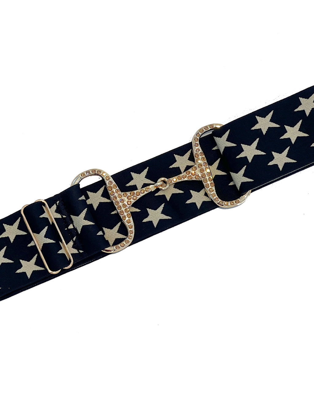 Black With Stars & Gold Rhinestone Snaffle Belt