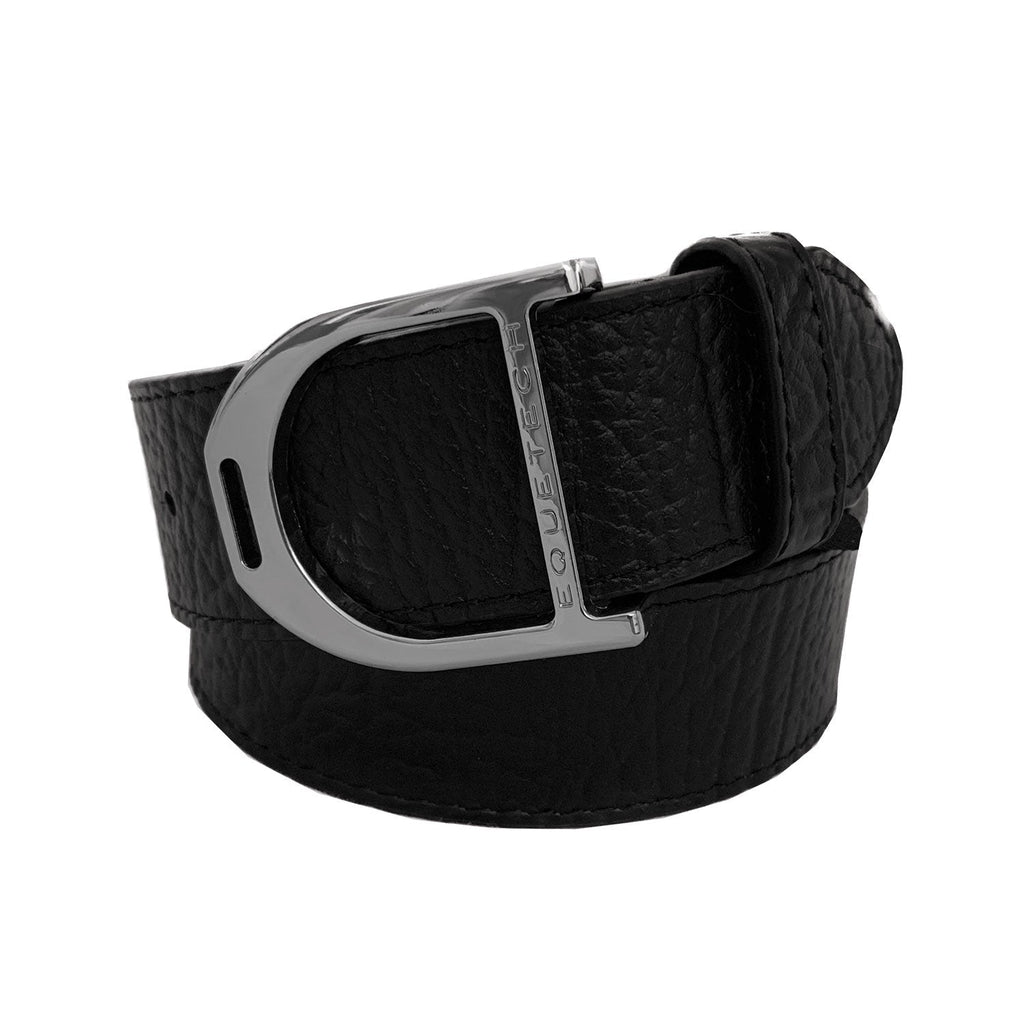 Stirrup Leather Belt 35mm - Black Texture/ Silver