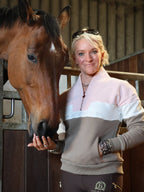 Vanessa V Neck Top In Tri-Colour Pink, Cream & Khaki