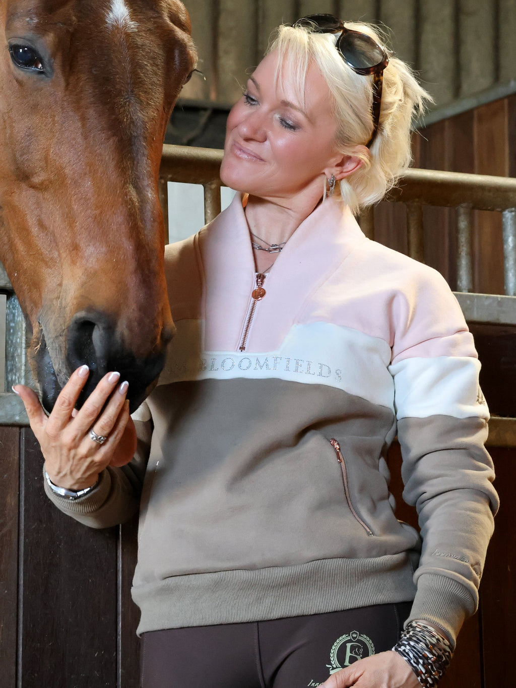 Vanessa V Neck Top In Tri-Colour Pink, Cream & Khaki
