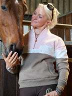 Vanessa V Neck Top In Tri-Colour Pink, Cream & Khaki