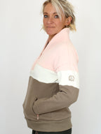 Vanessa V Neck Top In Tri-Colour Pink, Cream & Khaki