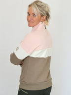 Vanessa V Neck Top In Tri-Colour Pink, Cream & Khaki