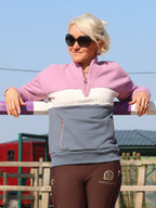 Vanessa V Neck Top In Tri-Colour Pink, Cream & Grey