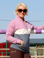 Vanessa V Neck Top In Tri-Colour Pink, Cream & Grey
