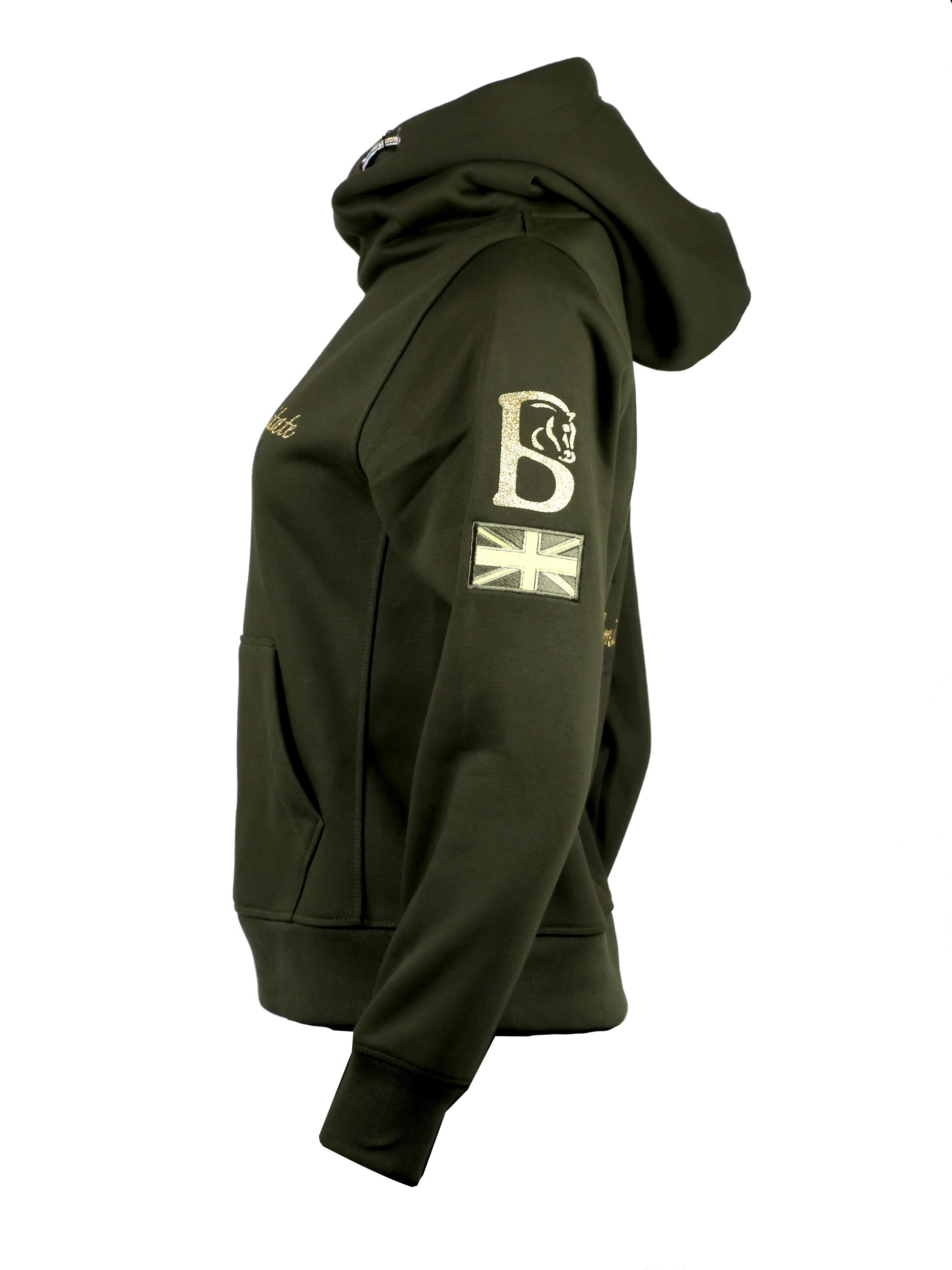 Amelia Olive & Gold Cross Necked Hoodie