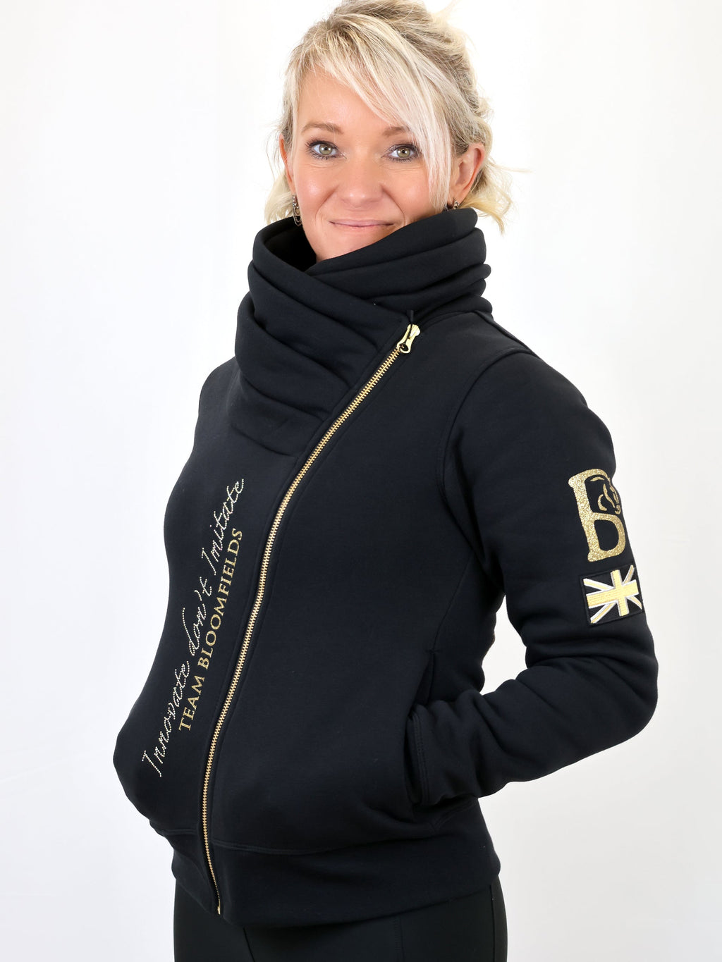 Sabrina Black & Gold Rhinestone Ruffle Collar Top