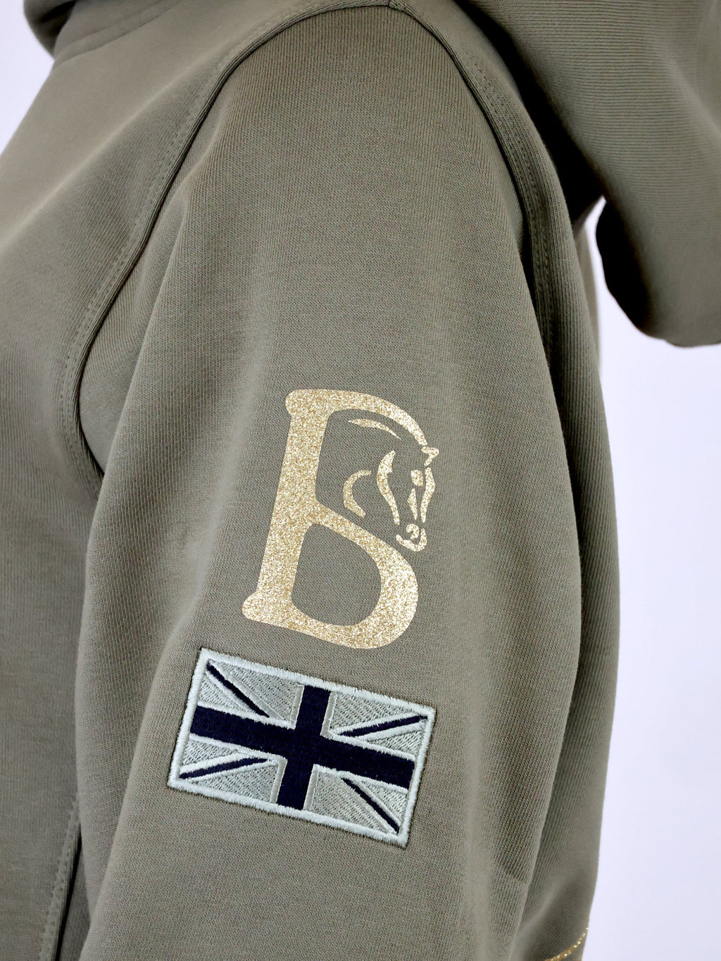 Amelia Sage & Gold Cross Necked Hoodie
