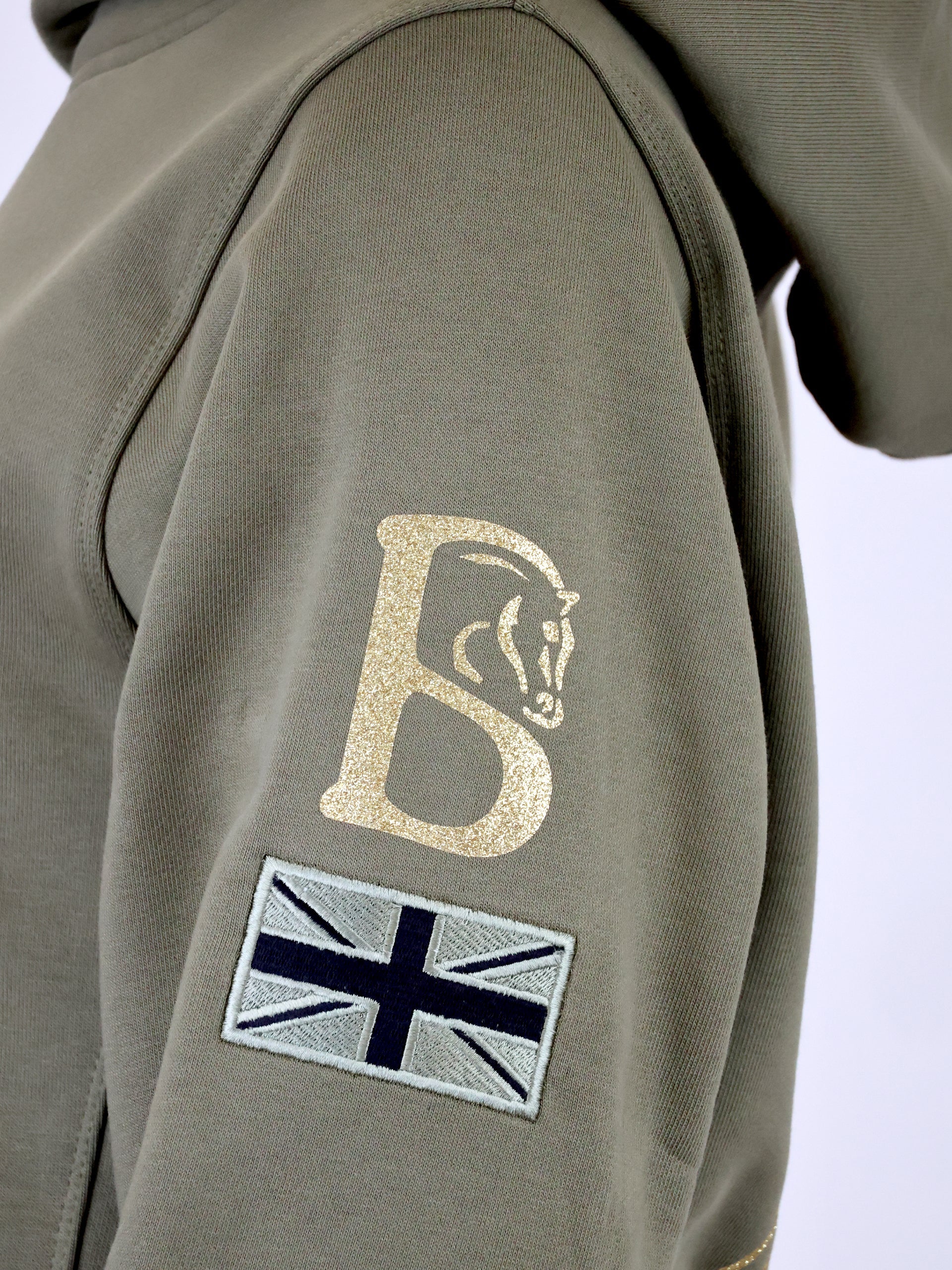 Amelia Sage & Gold Cross Necked Hoodie